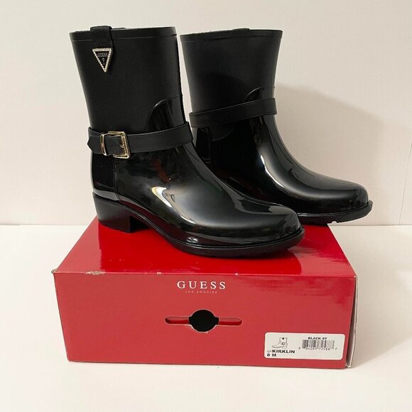 Guess Boots Womens Size 8 Black Booties Slip On Rubber Rain Boot GF Kirklin - Picture 1 of 16